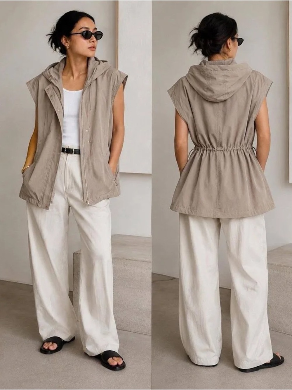 VINCE Taupe Utility Vest Jacket Size M - Missing Hood